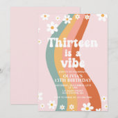Thirteen is a Vibe グルービーレインボー 13歳の誕生日 招待状 (正面/裏面)
