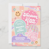 Thirteen Is A Vibe Cloud Rainbow Disco Birthday 招待状 (正面)