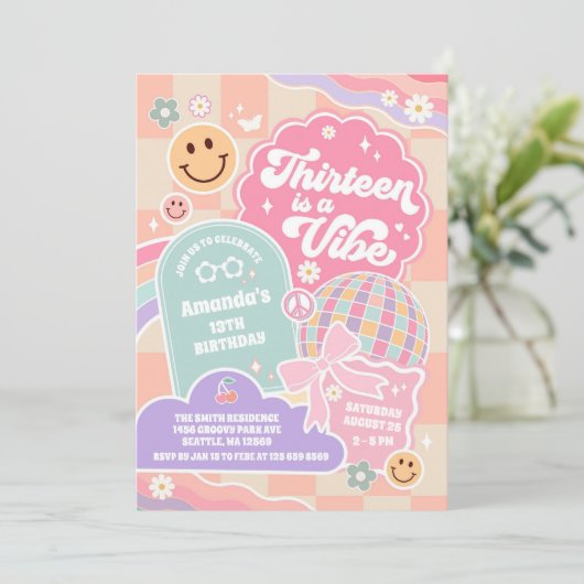 Thirteen Is A Vibe Cloud Rainbow Disco Birthday 招待状 (スタンド正面)