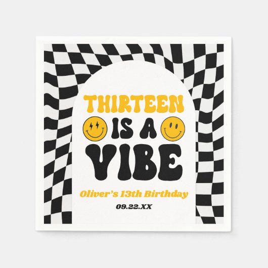 Thirteen Is A Vibe Retro 13th Birthday Party スタンダードカクテルナプキン (正面)