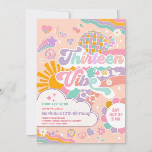 Thirteen Is A Vibe Sun Rainbow Disco 13th Birthday 招待状 (正面)