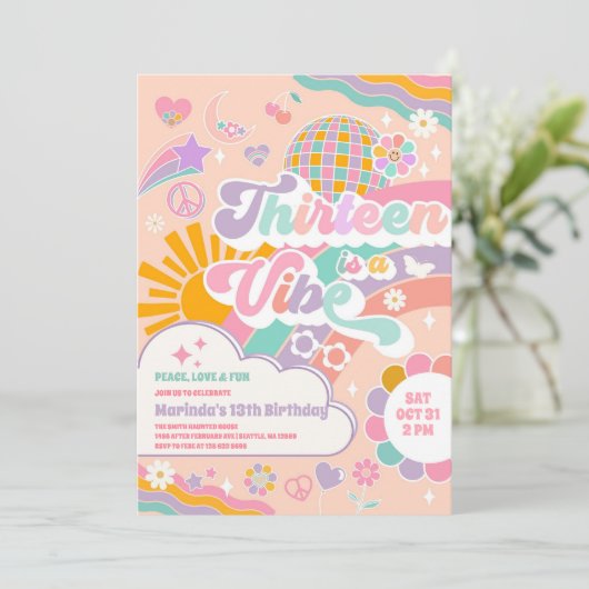 Thirteen Is A Vibe Sun Rainbow Disco 13th Birthday 招待状 (スタンド正面)