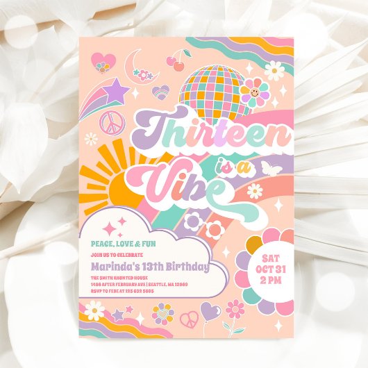 Thirteen Is A Vibe Sun Rainbow Disco 13th Birthday 招待状