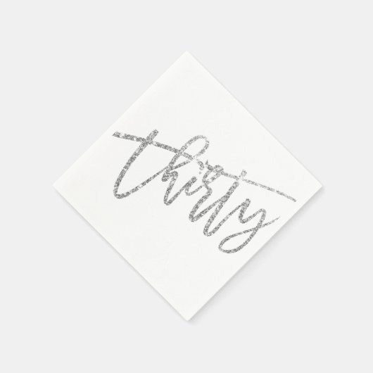 THIRTYスクリプモダント銀グリッター30番目のパーティー スタンダードカクテルナプキン (角)