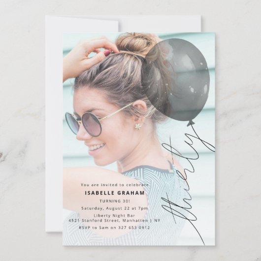 Thirty Balloon String | Photo 30th Birthday Party 招待状 (正面)