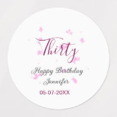 Thirty birthday pink glitter stars black 30th date ラベル (デザイン2)