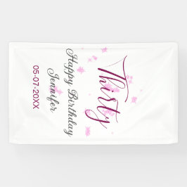 Thirty birthday pink glitter stars black 30th date 横断幕