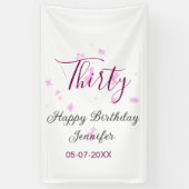 Thirty birthday pink glitter stars black 30th date 横断幕 (縦)
