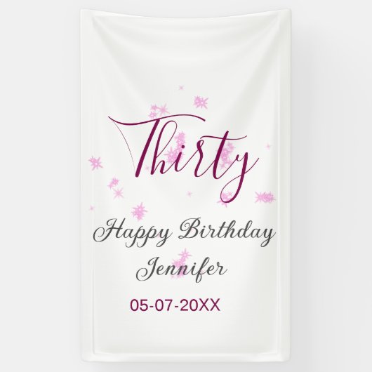 Thirty birthday pink glitter stars black 30th date 横断幕 (縦)