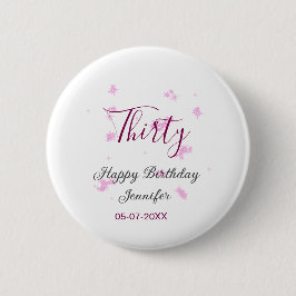 Thirty birthday pink glitter stars black 30th date 缶バッジ