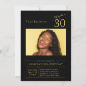 Thirty Black金ゴールド30th Birthdayパーティー写真 招待状 (正面)