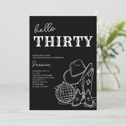 Thirty Black and White Western 30th Birthday Party 招待状 (スタンド正面)