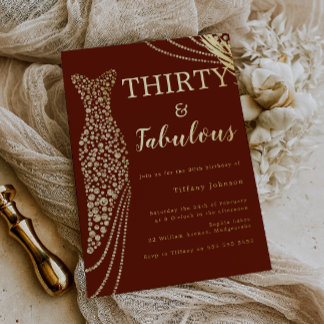 Thirty & Fabulous Burgundy & Gold 30th Birthday  箔招待状