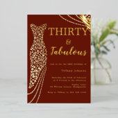 Thirty & Fabulous Burgundy & Gold 30th Birthday  箔招待状 (立ち正面)