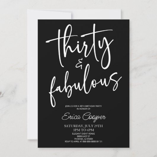 Thirty & Fabulous Minimal 30th Birthday Party 招待状 (正面)
