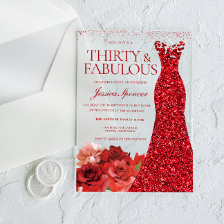 Thirty & Fabulous! Red Dress 30th Birthday Party アクリル招待状