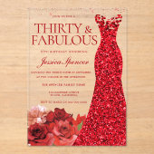 Thirty & Fabulous! Red Dress 30th Birthday Party アクリル招待状 (正面)