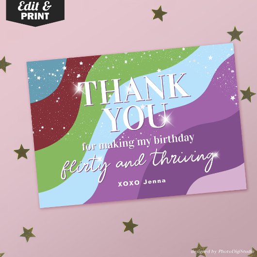 Thirty Flirty & Thriving 30th Birthday Party サンキューカード