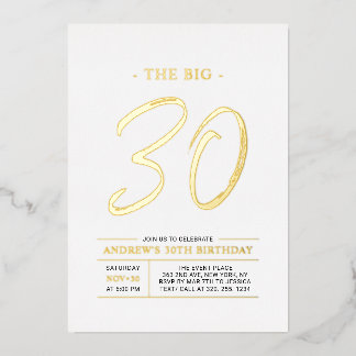 Thirty | Modern Gold Big 30th Birthday Party 箔招待状