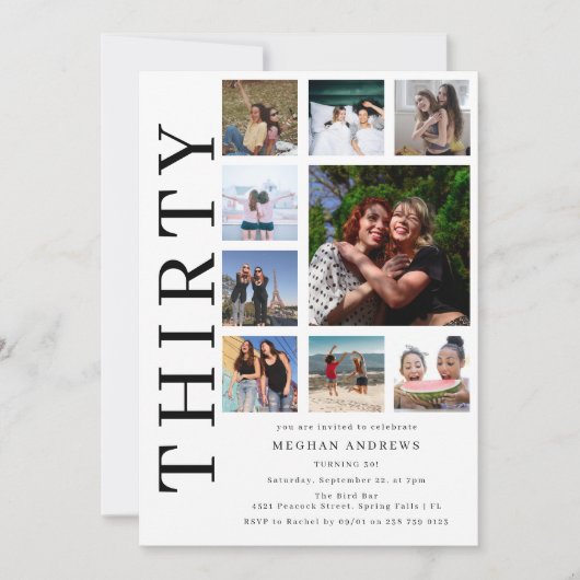 Thirty Photo Collage 30th Birthday Party 招待状 (正面)