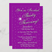 Thirty & Thriving Pink Purple 30th Birthday 招待状 (正面/裏面)