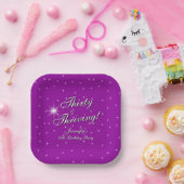 Thirty & Thriving Pink Purple 30th Birthday Square ペーパープレート (パーティー)