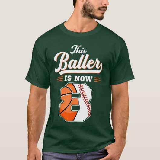 This Baller Is Now 8 Basketball Baseball 8th Birth Tシャツ (正面)