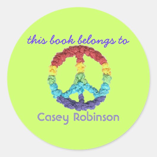 "This book belongs to" peace sign bookplate ラウンドシール (正面)
