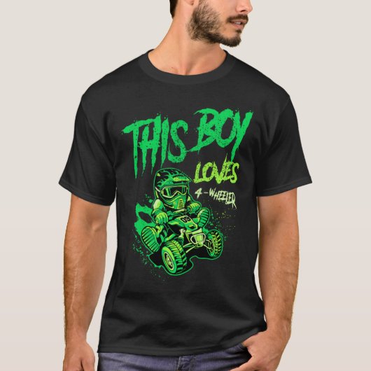 This Boy Loves 4 Wheeler ATV Quad Biker Grunge Sty Tシャツ (正面)