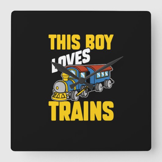 This Boy Loves Trains Locomotive Lover Railway スクエア壁時計 (正面)