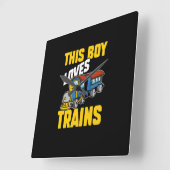 This Boy Loves Trains Locomotive Lover Railway スクエア壁時計 (傾斜)