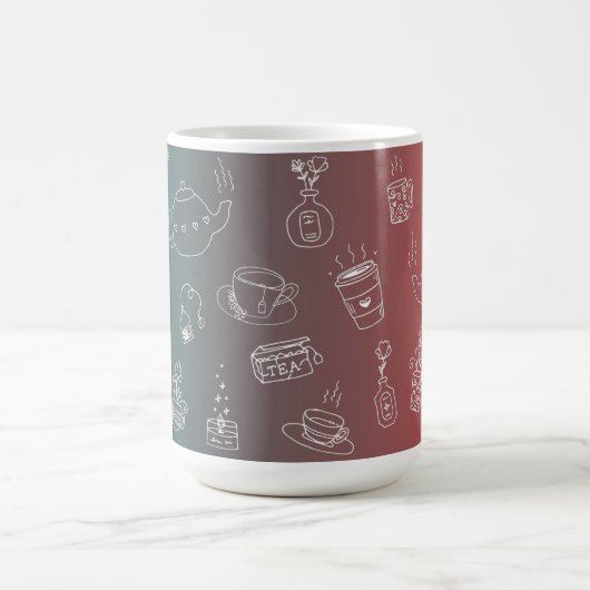 This charming tea and coffee doodle pattern featur コーヒーマグカップ (中央)
