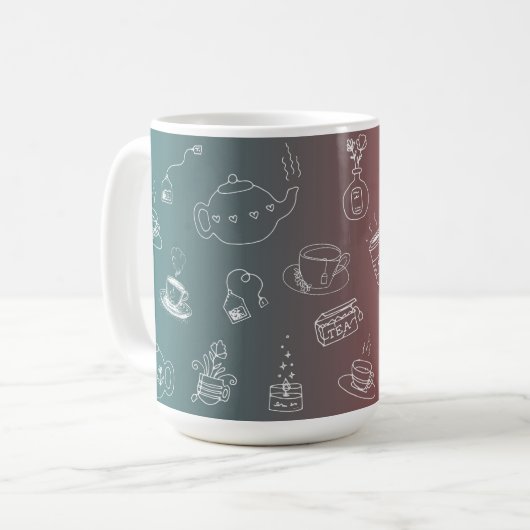 This charming tea and coffee doodle pattern featur コーヒーマグカップ (正面左)