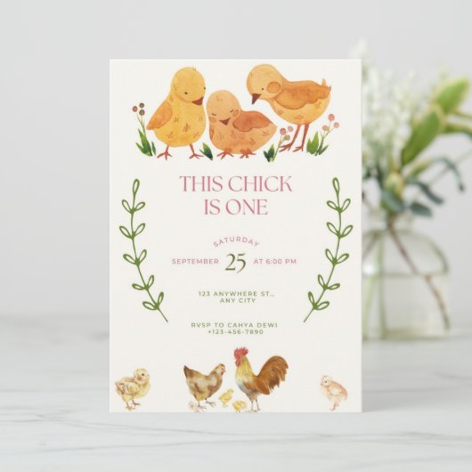 This Chick is One Birthday invitation 招待状 (スタンド正面)