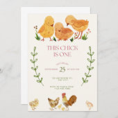 This Chick is One Birthday invitation 招待状 (正面/裏面)