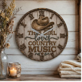 This Girl Loves Country Music ラージ壁時計