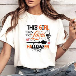 This Girl Loves Halloween | Witch Broom Spider トライブレンドＴシャツ