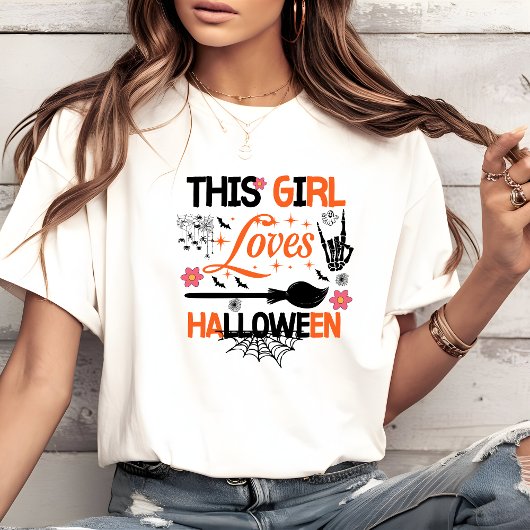 This Girl Loves Halloween | Witch Broom Spider トライブレンドＴシャツ