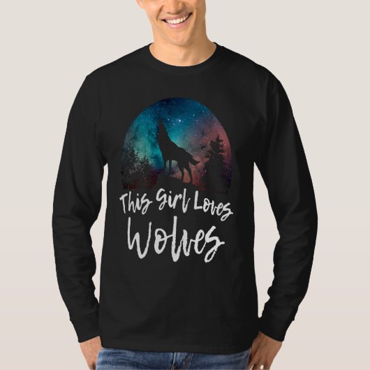 THIS GIRL LOVES WOLVES Wolf Dog  Women Mom Kids Tシャツ (正面)