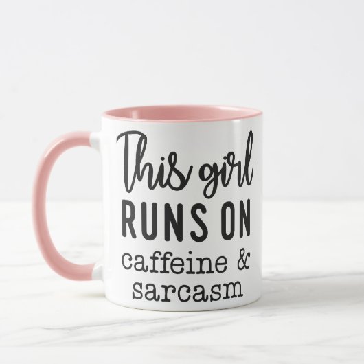 This Girl Runs on Caffeine and Sarcasm Funny マグカップ (左)