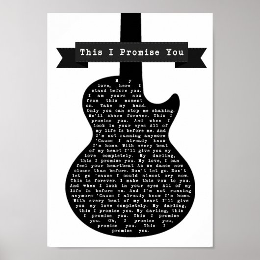 This I Promise You Black & White Guitar Song Lyric ポスター (正面)