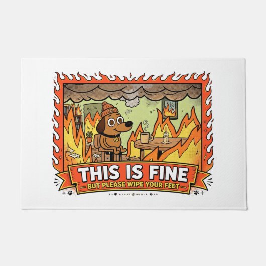 This Is Fine Dog Funny Fire Doormat ドアマット (正面)