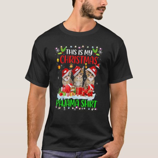 This Is My Christmas Pajama   Cat Santa Hat Lights Tシャツ (正面)