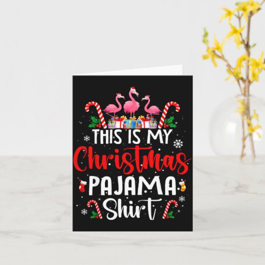 This Is My Christmas Pajama Flamingos Holiday Fun  カード (黄色い花)
