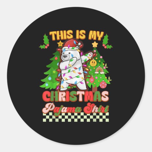 This Is My Christmas Pajama Funny Lar Bear Dabbing ラウンドシール (正面)