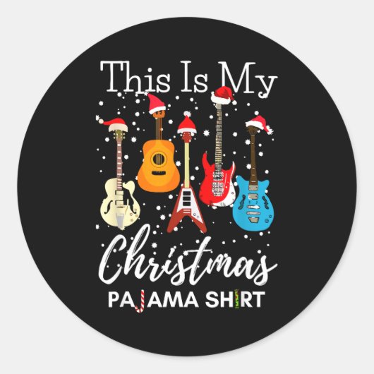 This Is My Christmas Pajama Guitar Guitarist Music ラウンドシール (正面)