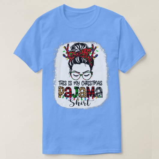 This Is My Christmas Pajama Leopard Messy Bun Ble Tシャツ (デザイン正面)