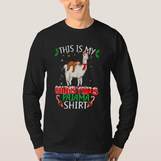This Is My Christmas Pajama Santa Sloth Riding Lla Tシャツ (正面)