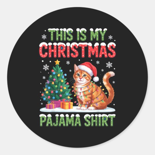 This Is My Christmas Pajama Shirt Cat Lovers Holid ラウンドシール (正面)