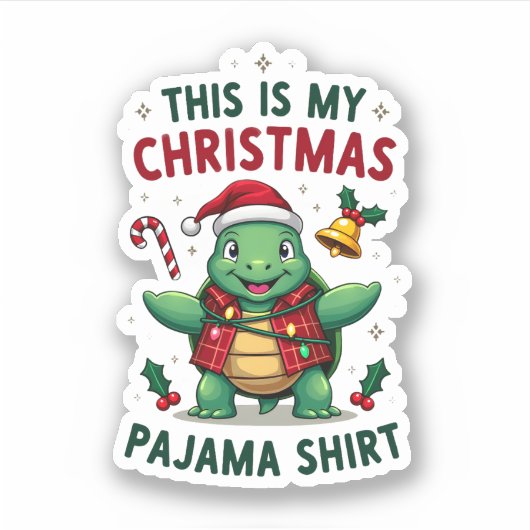 This Is My Christmas Turtle Pajama Shirt Buffalo P シール (正面)